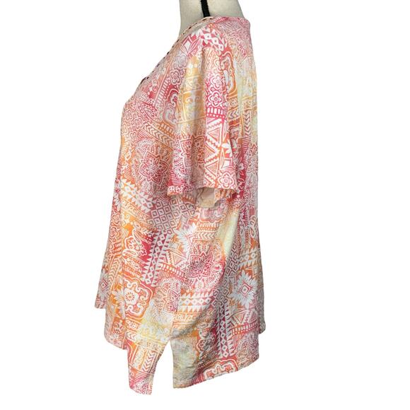 Alfred Dunner 1X-Large Top Geometric V-Neck Embellished Cap Sleeve Slits Stretch - Picture 5 of 7